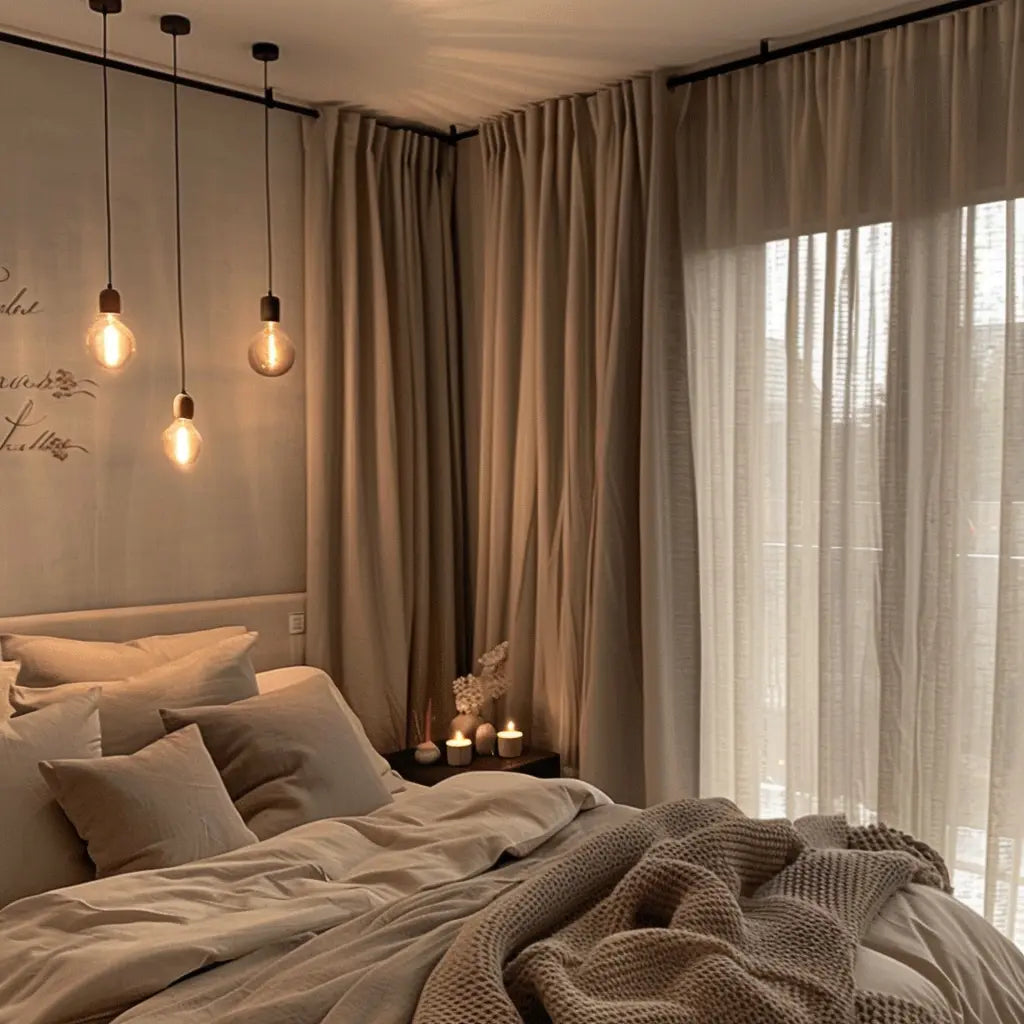 Stylish decor featuring blackout and sheer curtains together.