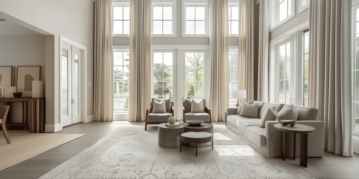 Custom Long Curtain for High Ceiling Adds Elegance to Living Room